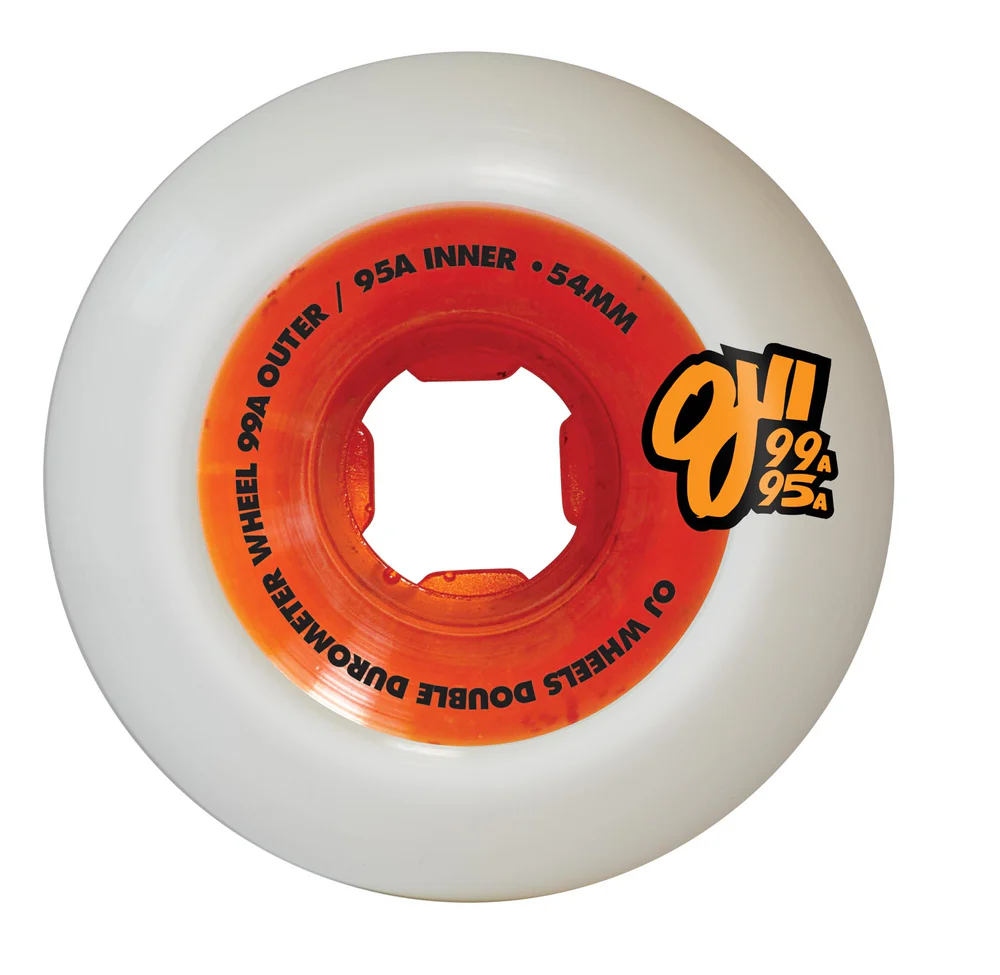 Peach and Bones Skateshop CDMX OJ Wheels 54mm 99a outer/95a inner Double Duro White Orange Mini Combo - Image 2