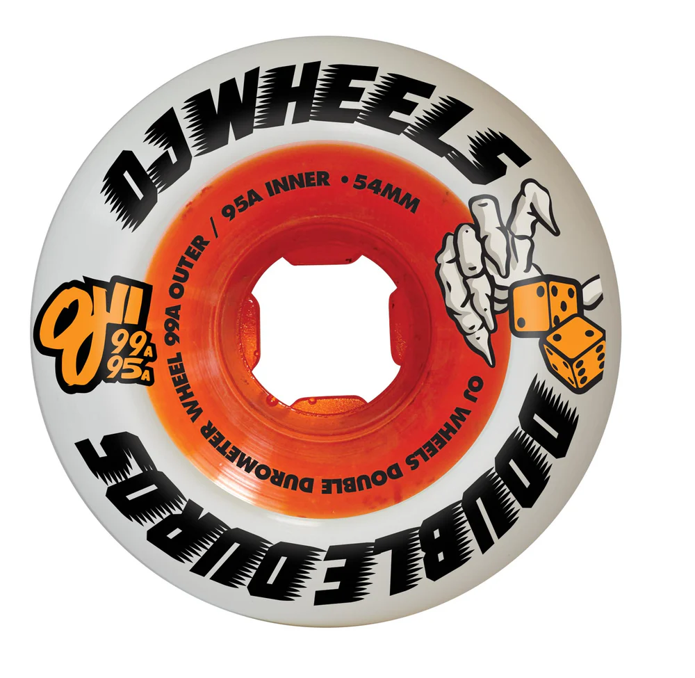 Peach and Bones Skateshop CDMX OJ Wheels 54mm 99a outer/95a inner Double Duro White Orange Mini Combo
