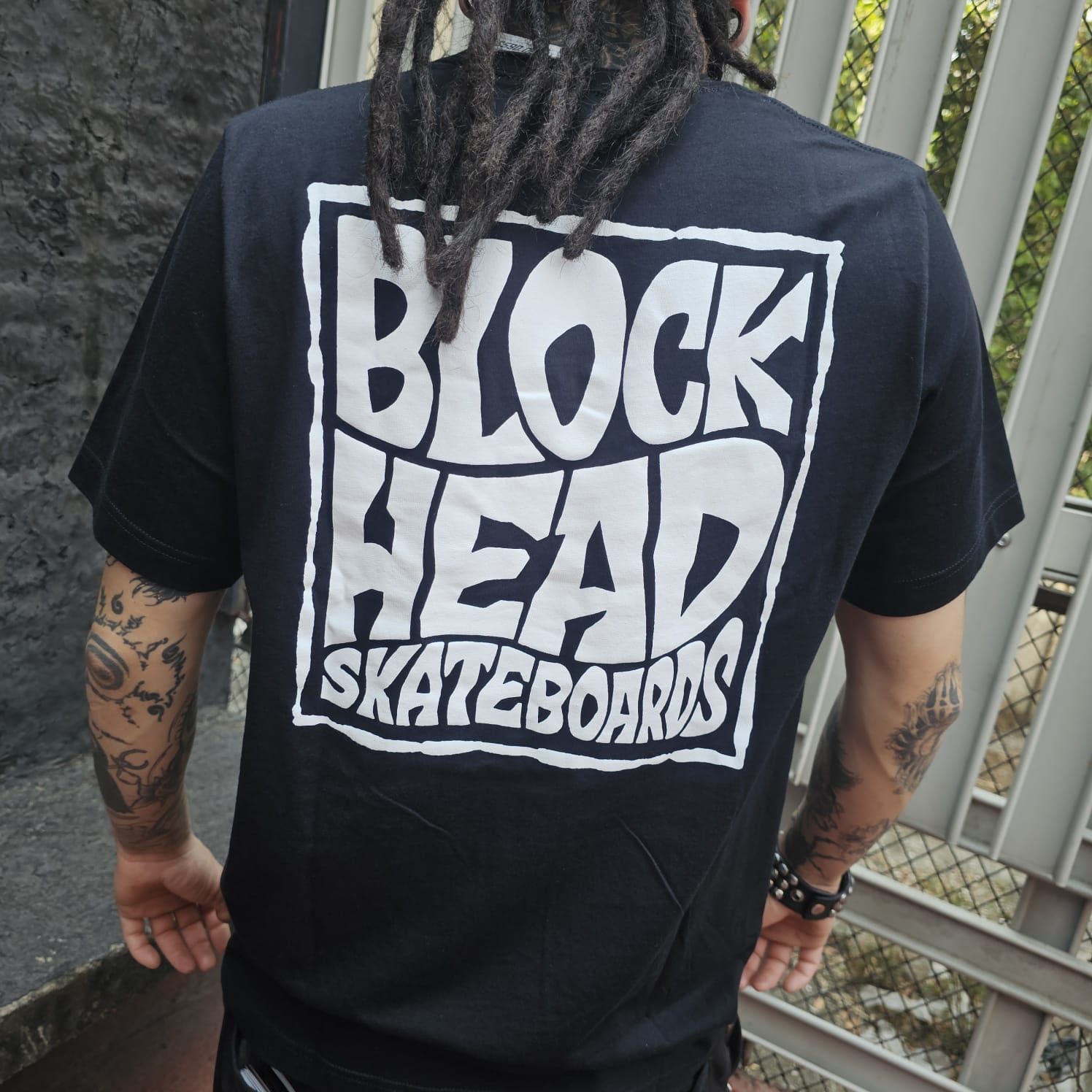 Peach and Bones Skateshop CDMX Blockhead T-Shirt Premium Black / White Stacked L - Image 2
