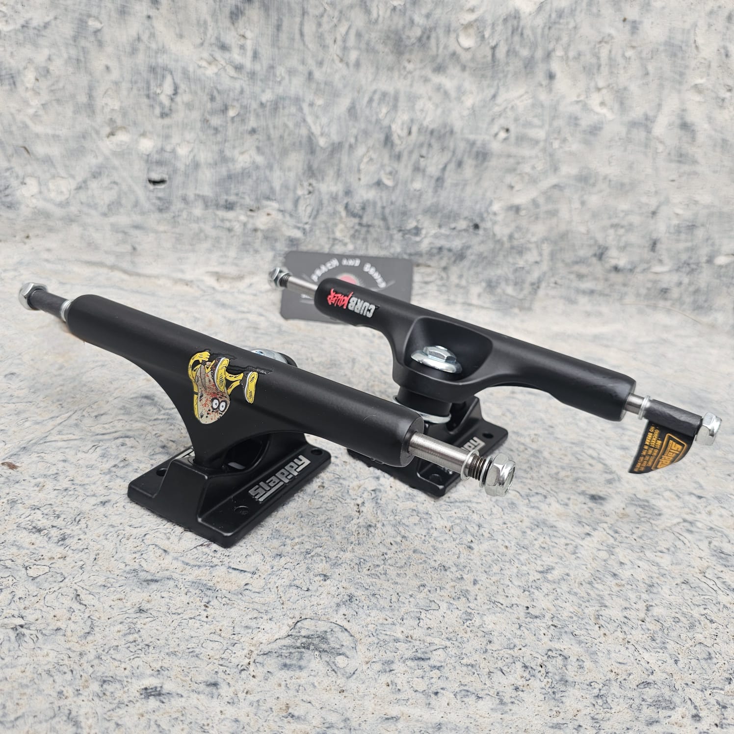 Peach and Bones Skateshop CDMX Slappy Trucks 8.50″ ST1 Inverted Curb Killer Black Matte