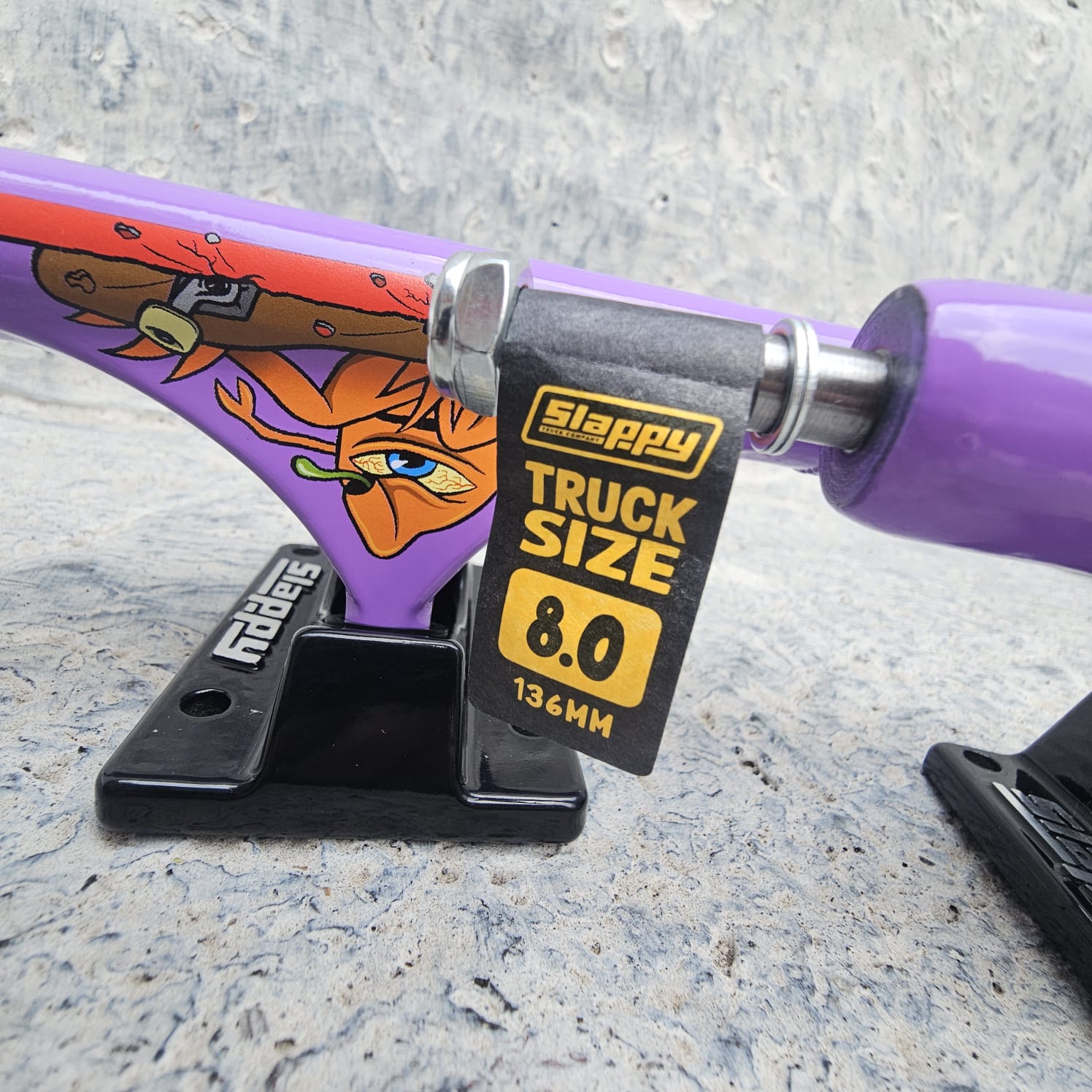 Peach and Bones Skateshop CDMX Slappy Trucks 8.00" Toy Machine x Slappy ST1 Hollow Purple/Black - Image 4