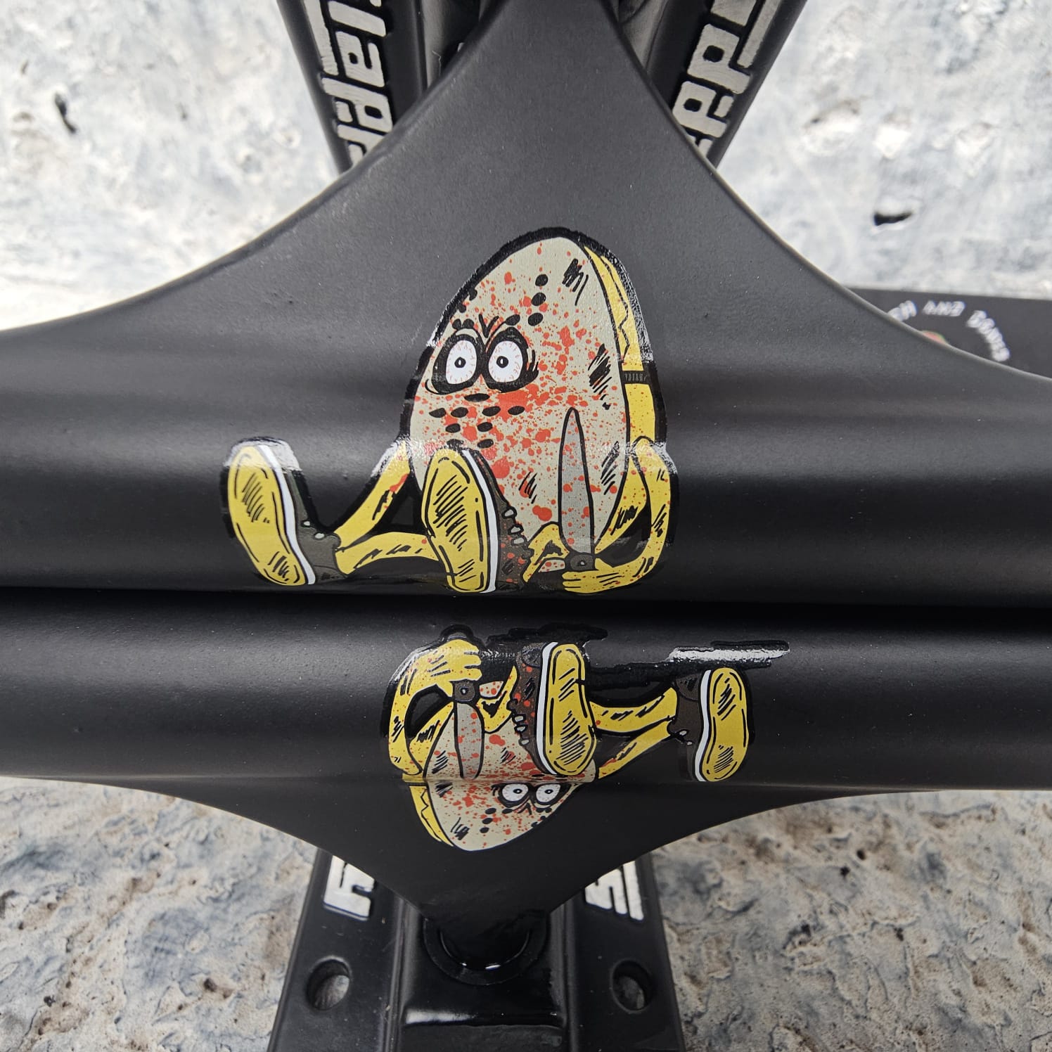 Peach and Bones Skateshop CDMX Slappy Trucks 10.00" ST1 Inverted Curb Killer Black Matte - Image 4