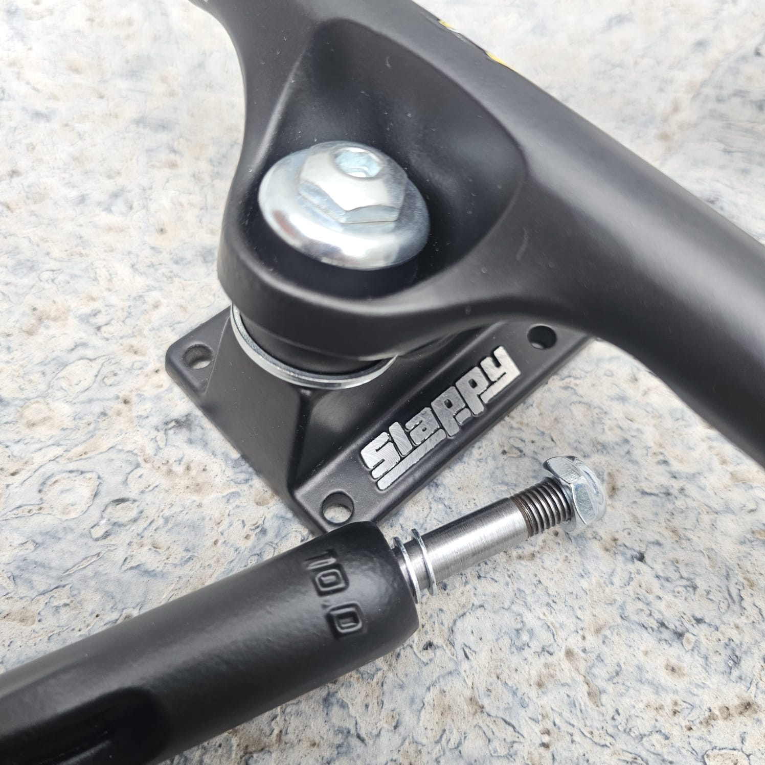 Peach and Bones Skateshop CDMX Slappy Trucks 10.00" ST1 Inverted Curb Killer Black Matte - Image 2